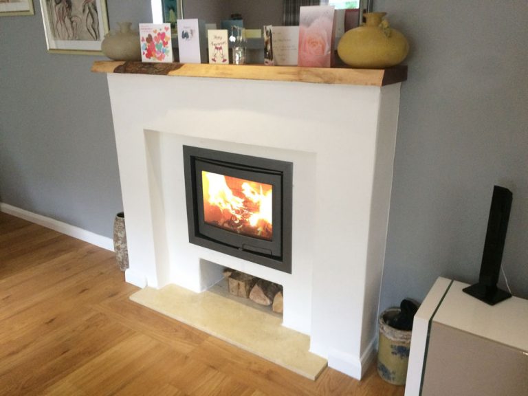 Modern Fireplace Surround With Inset Log Burner, Headley, Hampshire Log Burner Installation